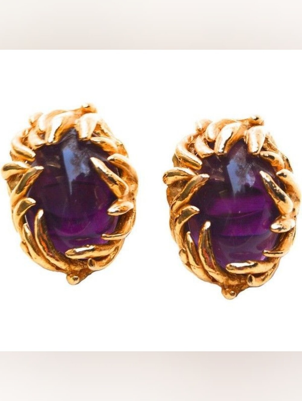 Vintage Alexis Kirk Gold-plated Seafoam Modernist Purple Glass Earrings